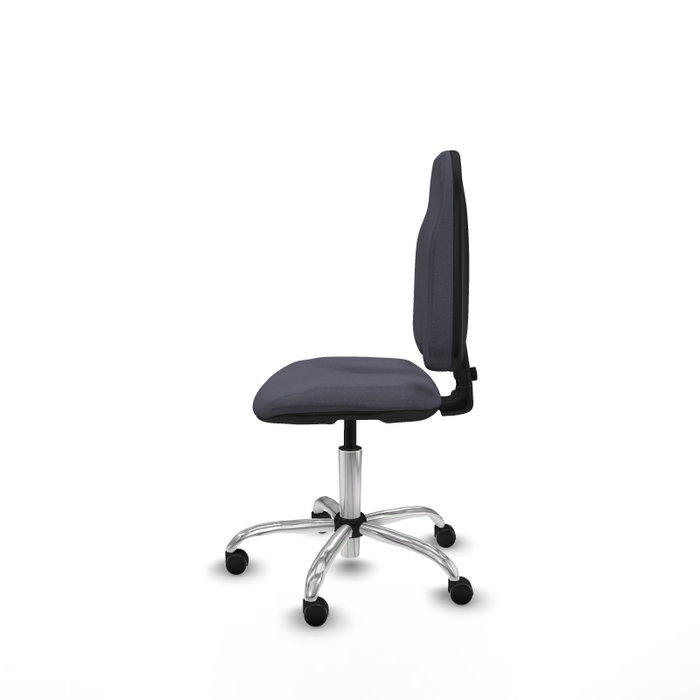 Silla de oficina Algarra con mecanismo Contacto permanente básico tapizada con Tela color Gris oscuro. Equipada con Base cromada, Sin brazos y Ruedas autofrenantes
