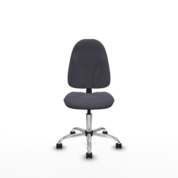 Silla de oficina Algarra con mecanismo Contacto permanente básico tapizada con Tela color Gris oscuro. Equipada con Base cromada, Sin brazos y Ruedas autofrenantes