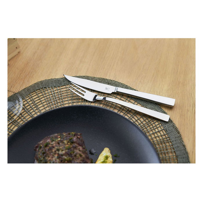 Zwilling Steakbesteckset 07150-359-0, 12 Piezas en Caja de Madera - 6 Cuchillos y 6 Tenedores para Carne, Acero Inoxidable, apto Lavavajillas