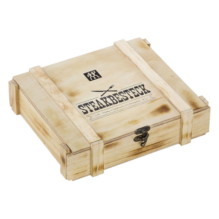 Zwilling Steakbesteckset 07150-359-0, 12 Piezas en Caja de Madera - 6 Cuchillos y 6 Tenedores para Carne, Acero Inoxidable, apto Lavavajillas