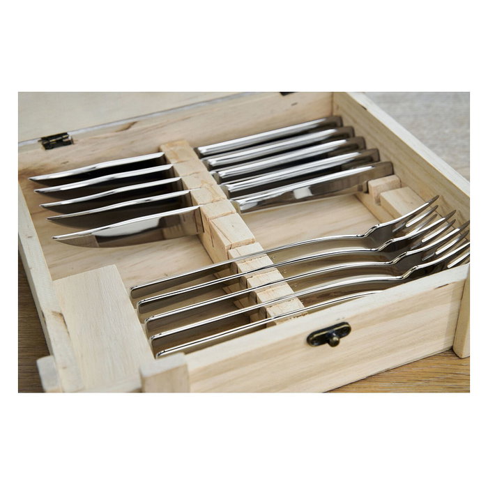 Zwilling Steakbesteckset 07150-359-0, 12 Piezas en Caja de Madera - 6 Cuchillos y 6 Tenedores para Carne, Acero Inoxidable, apto Lavavajillas