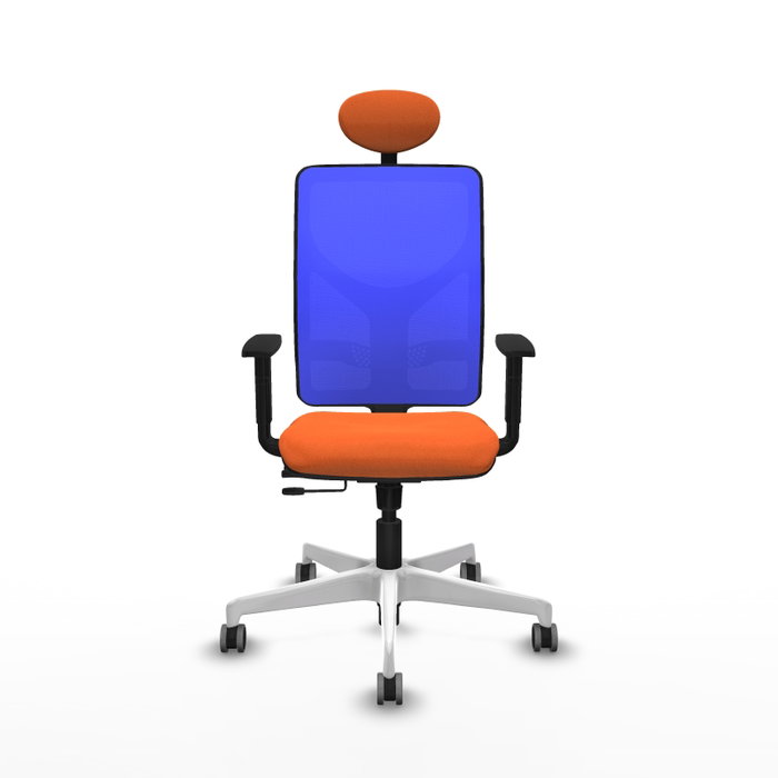 PIQUERAS Y CRESPO Silla de oficina Motilla con mecanismo Sincro/Traslack, Tela Naranja y Malla Azul PIQUERAS Y CRESPO Silla de oficina Motilla con mecanismo Sincro/Traslack, Tela Naranja y Malla Azul