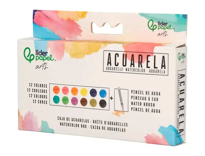 Liderpapel Acuarela 12 colores con pincel de agua rellenable y esponja