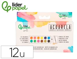 Liderpapel Acuarela 12 colores con pincel de agua rellenable y esponja