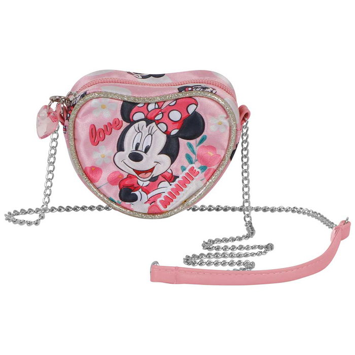 Disney Bolso Bandolera Corazón Mini Garden de Minnie Mouse - Rosa, 10x11.5x5.5 cm, Cadena 90 cm, Sintético