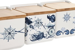 DKD Home Decor Salero Atlantico Azul Blanco Dolomita Bambu 12.5 x 12.5 x 12 cm (6 Unidades) 750ml