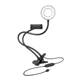 LogiLink AA0150 Anillo de Luz LED para Smartphone con Soporte, 17.8 cm (7"), 10 W, Negro