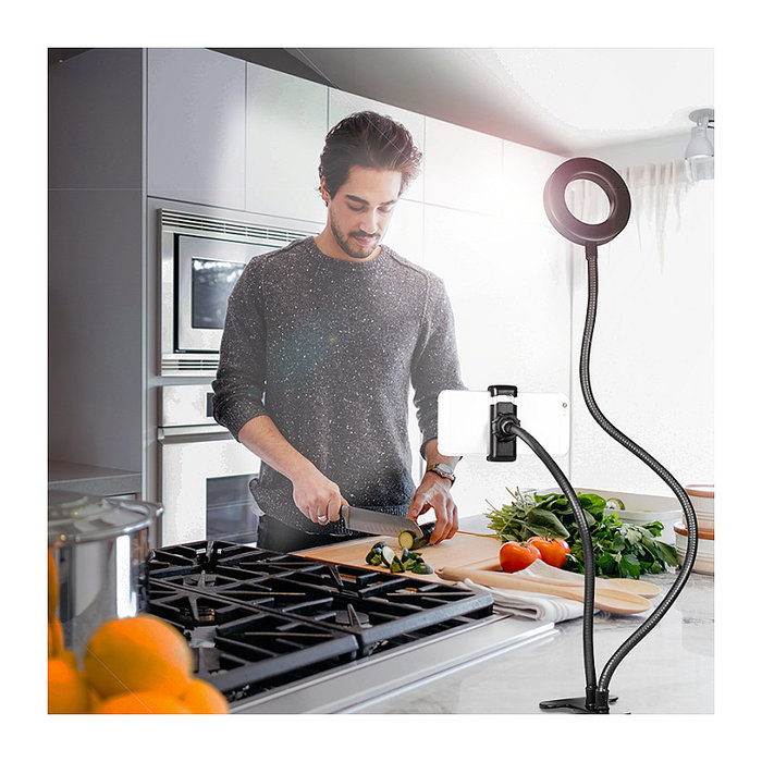 LogiLink AA0150 Anillo de Luz LED para Smartphone con Soporte, 17.8 cm (7"), 10 W, Negro