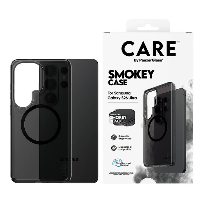 PanzerGlass CARE Urban Explorer Case Smokey - Funda TPU Negro con Carga Qi para Samsung Galaxy S26 Ultra