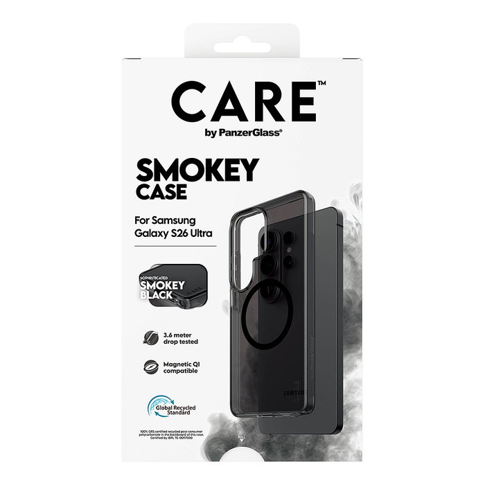 PanzerGlass CARE Urban Explorer Case Smokey - Funda TPU Negro con Carga Qi para Samsung Galaxy S26 Ultra