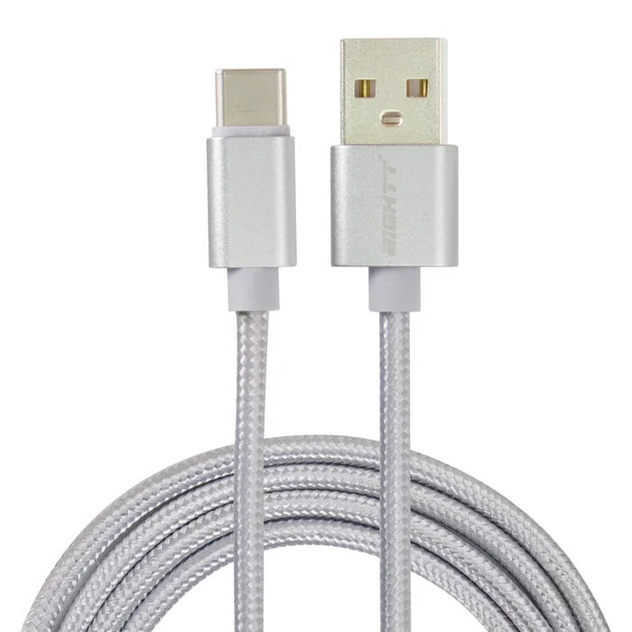 Eightt ECT-4S Cable USB-A a USB-C 1m, USB 2.0 hasta 480 Mbps, Conectores de Aluminio, Trenzado en Nylon Plata