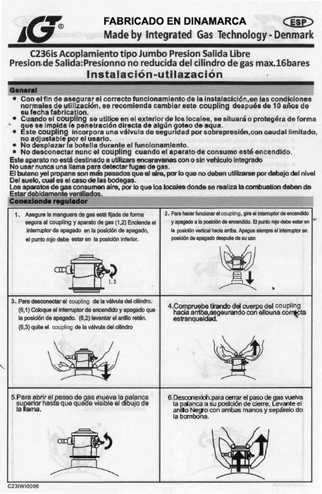 Regulador de gas butano salida libre Europa 10014 Regulador de gas butano salida libre Europa 10014