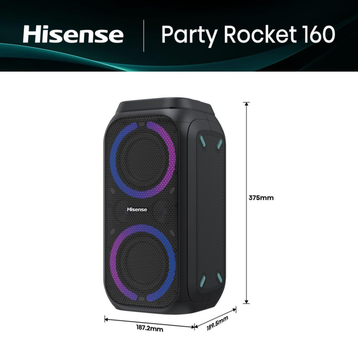 Hisense Party Rocket 160 Altavoz para fiestas portátil 160 W Negro IPX4 Bluetooth 12 h batería