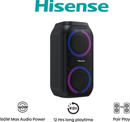 Hisense Party Rocket 160 Altavoz para fiestas portátil 160 W Negro IPX4 Bluetooth 12 h batería