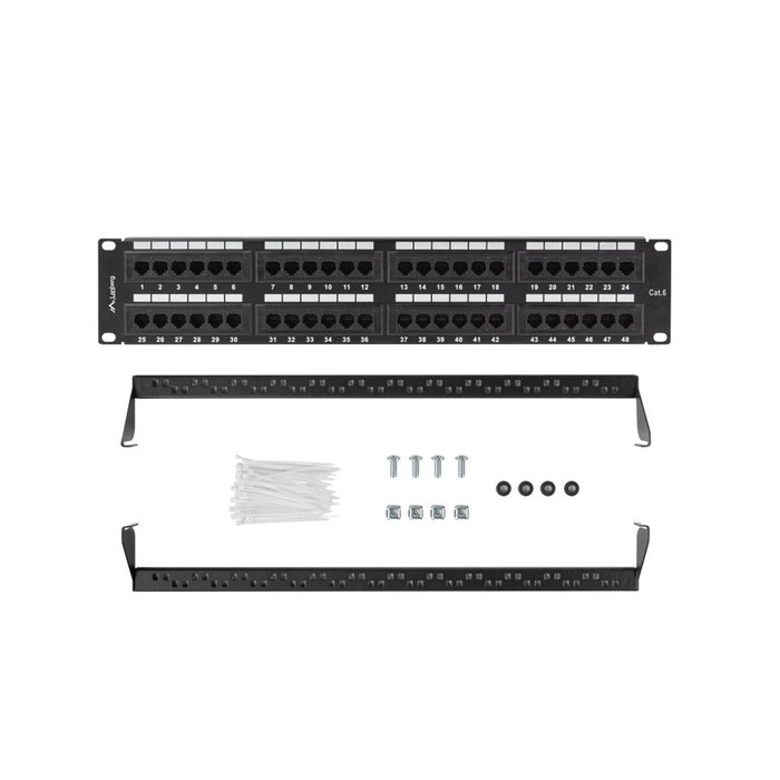 Lanberg Patch panel 48 puertos 2U 19 pulgadas Cat.6 negro