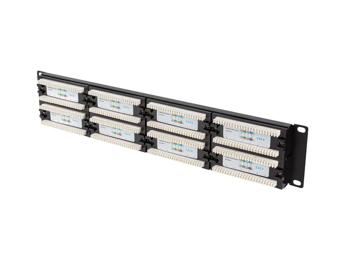 Lanberg PPU6-2048-B Patch Panel de Bastidor 2U 19", 48 Puertos RJ45, Categoría 6 (Cat6), Color Negro
