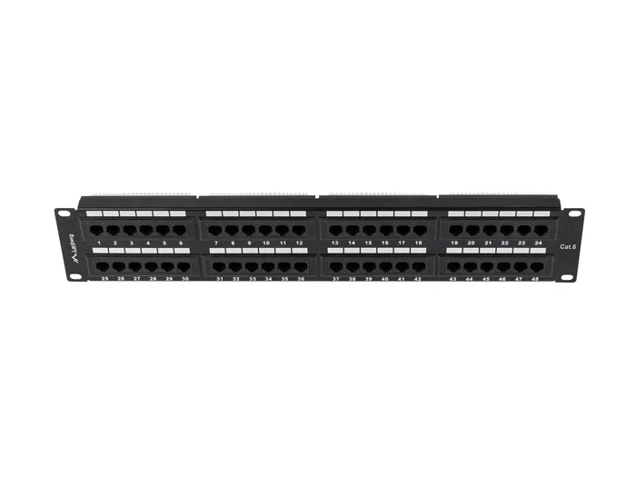Lanberg PPU6-2048-B Patch Panel de Bastidor 2U 19", 48 Puertos RJ45, Categoría 6 (Cat6), Color Negro