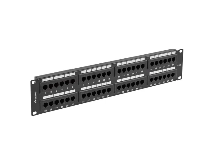 Lanberg PPU6-2048-B Patch Panel de Bastidor 2U 19", 48 Puertos RJ45, Categoría 6 (Cat6), Color Negro