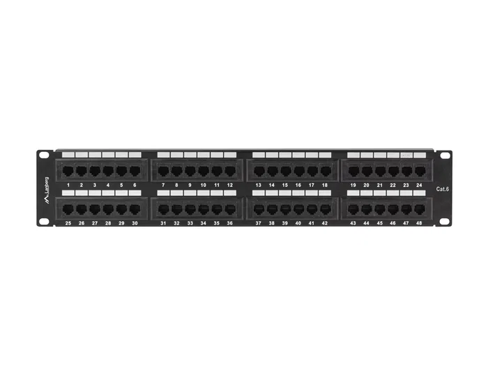 Lanberg PPU6-2048-B Patch Panel de Bastidor 2U 19", 48 Puertos RJ45, Categoría 6 (Cat6), Color Negro