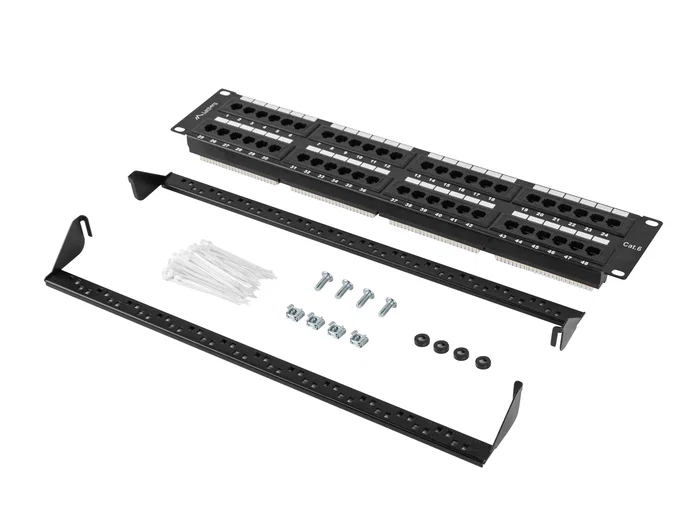Lanberg PPU6-2048-B Patch Panel de Bastidor 2U 19", 48 Puertos RJ45, Categoría 6 (Cat6), Color Negro