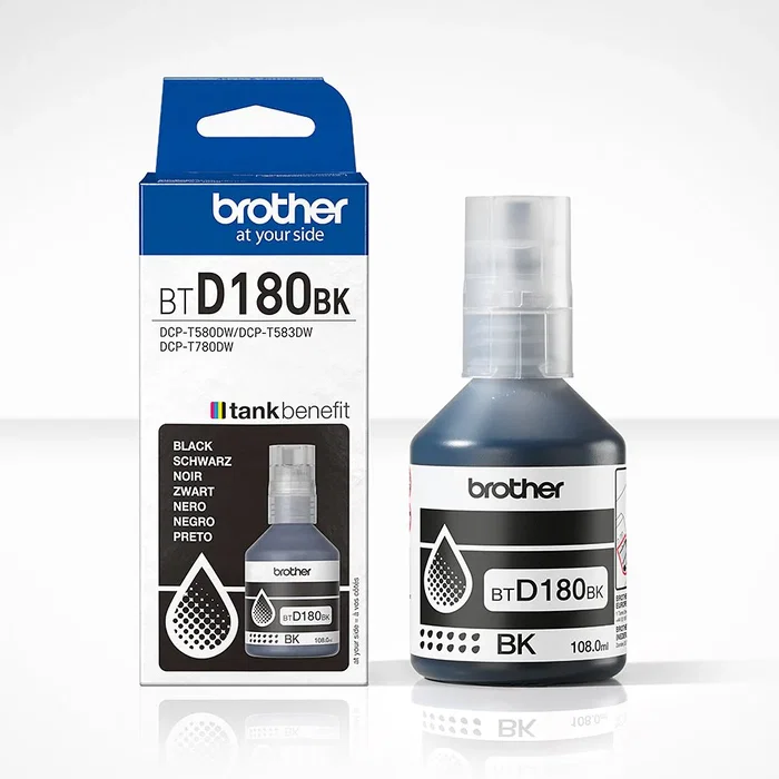 Brother BTD180BK Tinta Original Negra - Cartucho Recambio para Brother DCP-T580DW, DCP-T583DW, DCP-T780DW - Rendimiento 7500 páginas