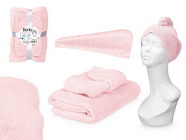 Berilo Juego Toalla Capucha Rosa Palo 22x11x25cm Toalla 70x140cm Capa 25x65cm Polyester (Set de 6)