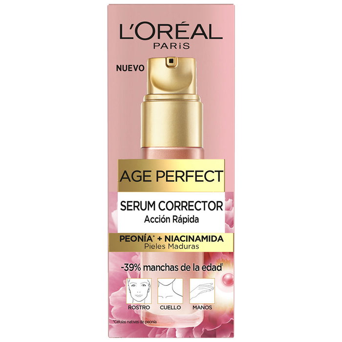 L'Oréal Paris Age Perfect Sérum Corrector Anti-Manchas y Antiarrugas Acción Rápida - Tratamiento Facial Hidratante para Pieles Maduras - 30 ml