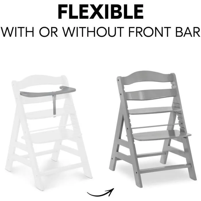 Hauck Silla Alta de Madera Escalable Alpha + / Gris para Bebé y Niños, Arnés 5 Puntos, Estante Extraíble, Desde 6 Meses hasta 90 Kg