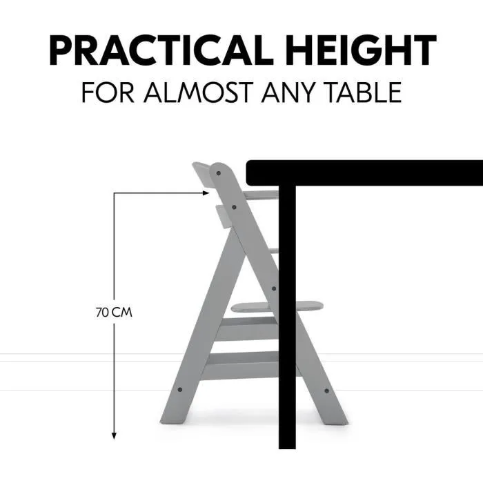 Hauck Silla Alta de Madera Escalable Alpha + / Gris para Bebé y Niños, Arnés 5 Puntos, Estante Extraíble, Desde 6 Meses hasta 90 Kg