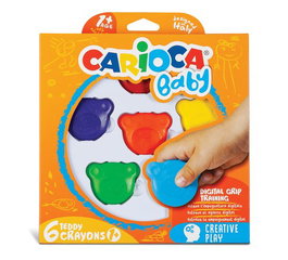 Carioca Ceras Teddy 1+ con Forma de Osito, Estuche 6 Ud, Colores Surtidos para Bebés