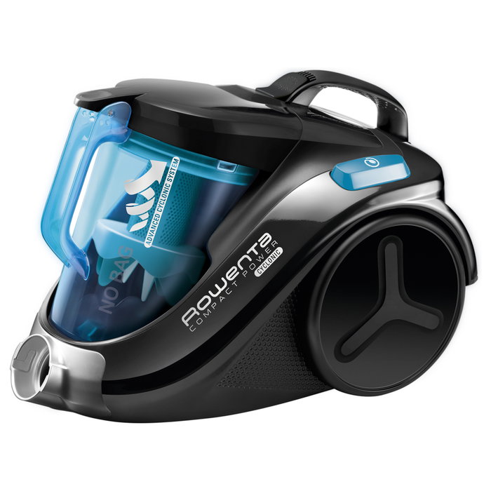 Rowenta Compact Power Cyclonic RO3731 Aspiradora sin Bolsa Cilíndrica 750W, 1.5L, Filtro HEPA, 6.2m Cable, 20kPa, Negro/Azul