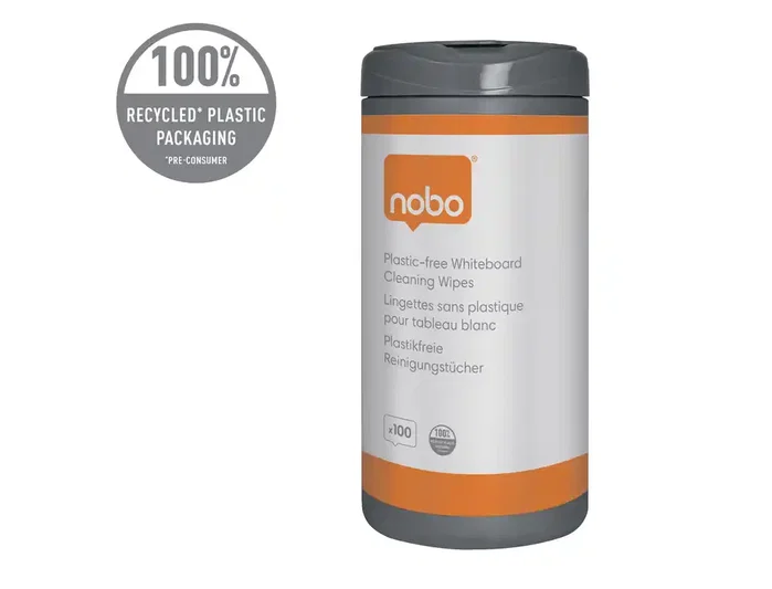 NOBO Toallitas Eco para Limpieza de Pizarras Blancas Bote de 100 unidades