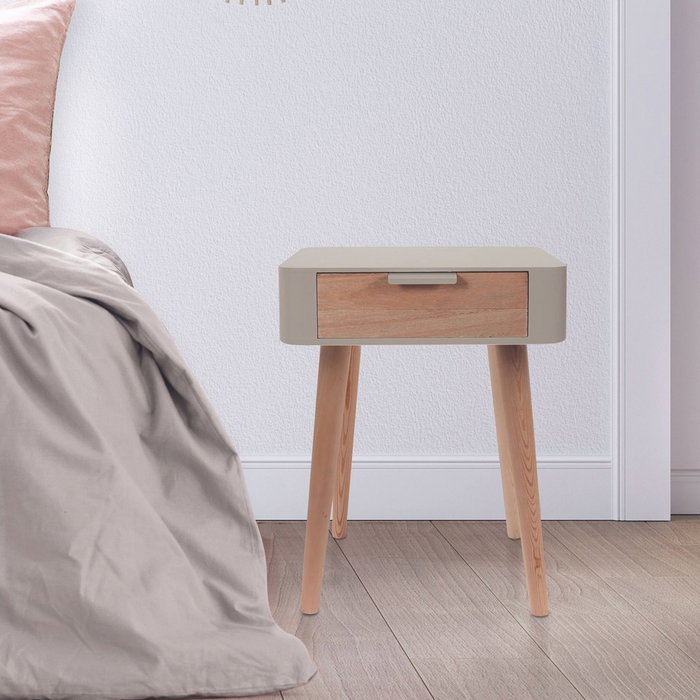 Home Deco Factory Mesita De Noche Con Cajón Essentiel Marrón Topo 35x40 cm h.48 cm