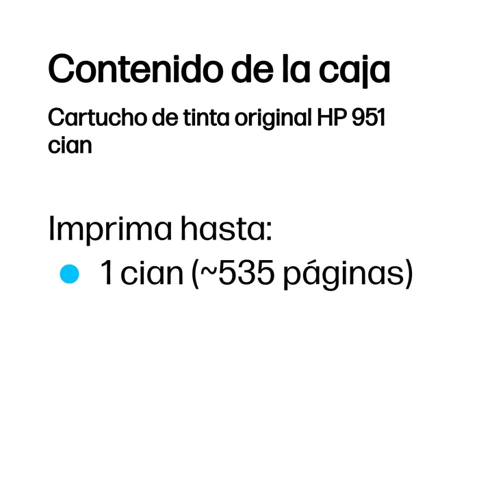 HP Cartucho de Tinta Original 951 Cian Rendimiento Estándar HP Cartucho de Tinta Original 951 Cian Rendimiento Estándar