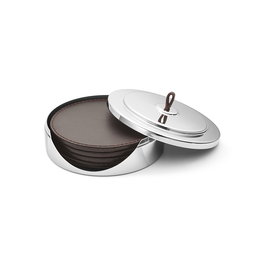 Georg Jensen Juego Posavasos Con Caja Manhattan Acero Inoxidable Y Cuero Set 4 Unidades