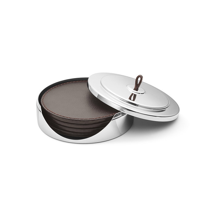 Georg Jensen Juego Posavasos Con Caja Manhattan Acero Inoxidable Y Cuero Set 4 Unidades Georg Jensen Juego Posavasos Con Caja Manhattan Acero Inoxidable Y Cuero Set 4 Unidades