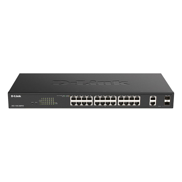 D-Link Switch Gestionado PoE DGS-1100-26MPV2/E RM 24 Puertos + 2 SFP 370W Montaje en Rack D-Link Switch Gestionado PoE DGS-1100-26MPV2/E RM 24 Puertos + 2 SFP 370W Montaje en Rack