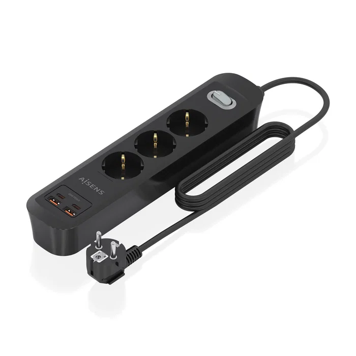 Aisens Regleta de Enchufes Multifunción 3 Tomas + Cargador 20W 2xUSB-C 2xUSB-A Negro ASPS-2A2C11-BK Aisens Regleta de Enchufes Multifunción 3 Tomas + Cargador 20W 2xUSB-C 2xUSB-A Negro ASPS-2A2C11-BK
