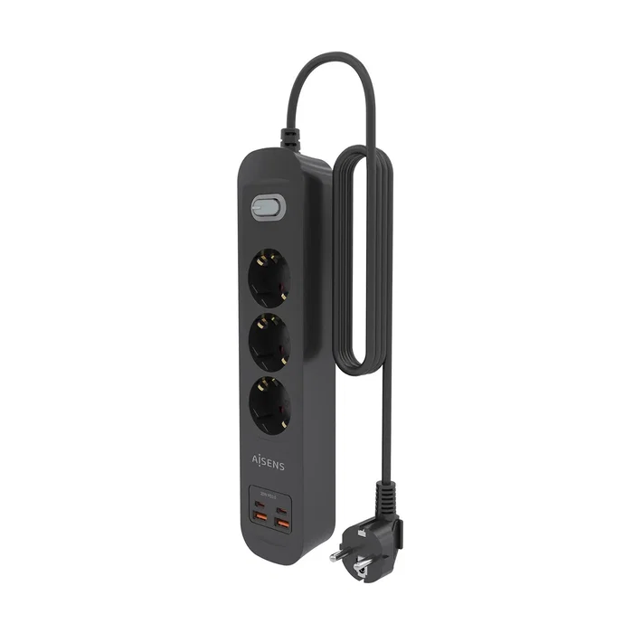 Aisens Regleta de Enchufes Multifunción 3 Tomas + Cargador 20W 2xUSB-C 2xUSB-A Negro ASPS-2A2C11-BK Aisens Regleta de Enchufes Multifunción 3 Tomas + Cargador 20W 2xUSB-C 2xUSB-A Negro ASPS-2A2C11-BK