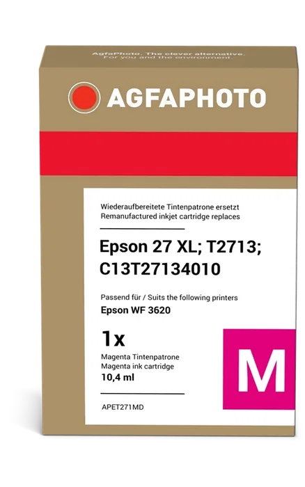 Agfa Photo Cartucho de tinta magenta T2713 compatible con Epson 27 XL ~1100 páginas APET271MD Agfa Photo Cartucho de tinta magenta T2713 compatible con Epson 27 XL ~1100 páginas APET271MD