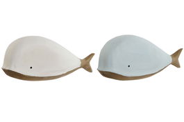 DKD Home Decor Figura Ballena Paulownia Azul Celeste Blanco 23 x 10 x 7.5 cm (2 Unidades)