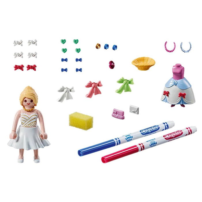 Playmobil Diseñadora Moda Set de Juego para Niños, Crea y Lava Diseños de Ropa Infinitamente con Lápices Crayola Incluidos, Fomenta la Creatividad y Habilidades Motoras Finas