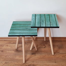 Hanah Home 2Shp116 Mesas Nido Azul, MDF con Patas de Haya, 35x47x35 cm