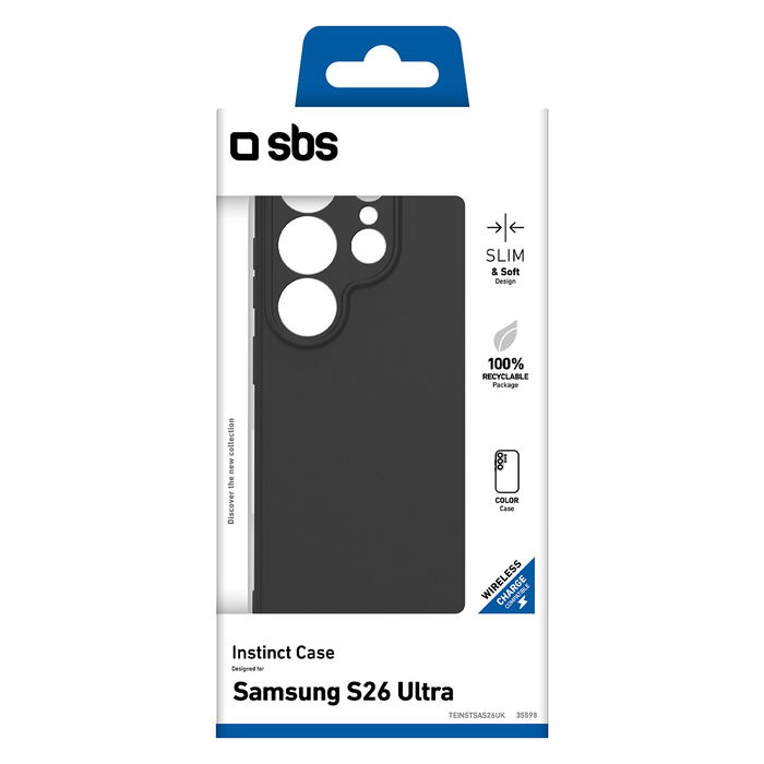 SBS Funda Instinct para Samsung Galaxy S26 Ultra, Negro, Resistente a Golpes y Rayones, Carga Inalámbrica