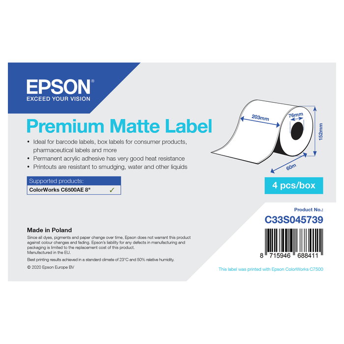 Epson Premium Matte Label Rollo Continuo 203mm x 60m Epson Premium Matte Label Rollo Continuo 203mm x 60m