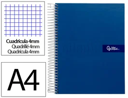 Liderpapel Cuaderno Espiral Crafty A4 80 Hojas 90g Cuadro 4mm Azul Marino