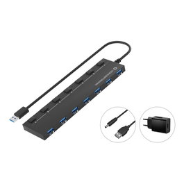 Conceptronic HUBBIES19BP Hub USB 3.2 Gen 1 con 7 puertos y adaptador de corriente