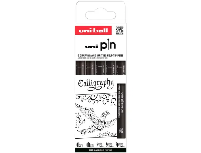 Uniball Set de 5 Rotuladores Caligráficos PIN Negro Uniball Set de 5 Rotuladores Caligráficos PIN Negro