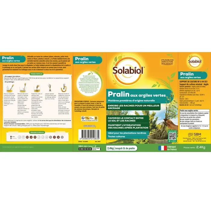 Solabiol SOPRAL3 Pralin Con Arcillas Verdes - Recubre Raíces para Barrera Natural y Rehidratación - 2.4 Kg
