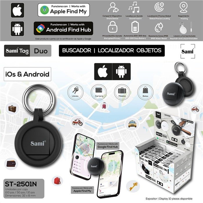 SAMI Sami tag duo buscador objetos ios & android negro